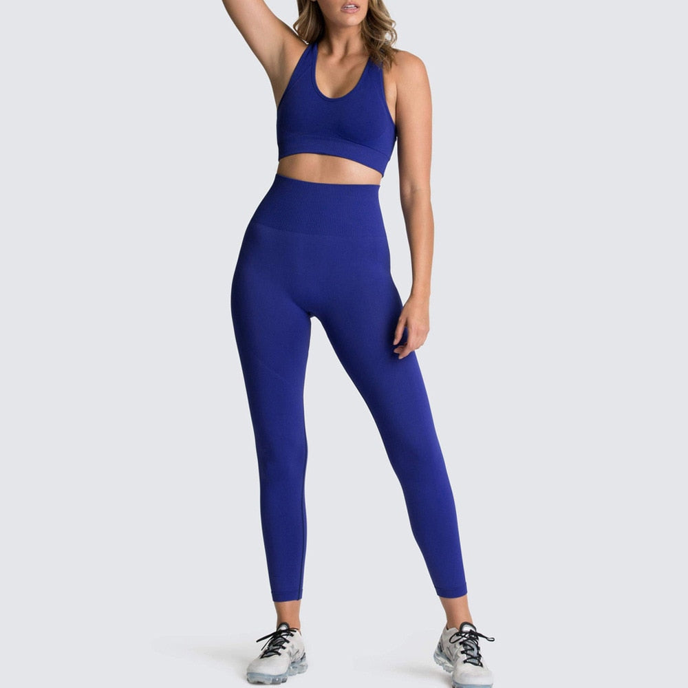 Seamless Gym Set Nylon Woman Sportswear 2 Piece Exercise Leggings Padded Sports Bras Women Fitness Wear Yoga Sets Sports Suits