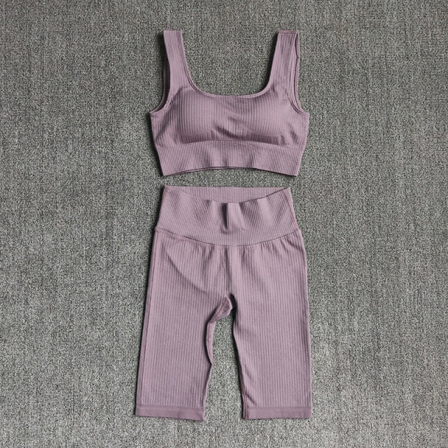 Seamless Women Yoga Set Sports Bra Sports Shorts Fitness Wear Outfit 2 Piece Gym Yoga Sets Workout Suits