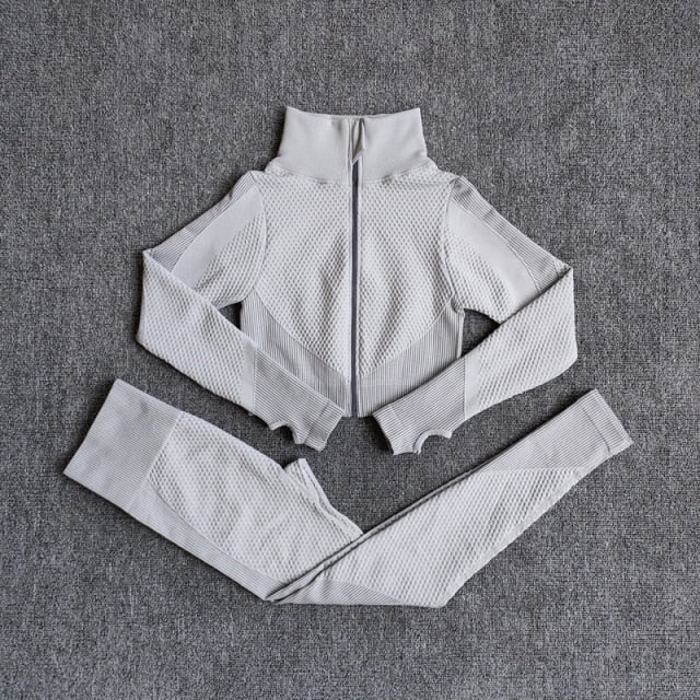 Women Fitness Sport Yoga Suit Seamless Women Yoga Sets Long Sleeve Clothing Female Sport Gym Suits Wear Running Clothes