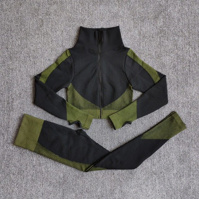 Women Fitness Sport Yoga Suit Seamless Women Yoga Sets Long Sleeve Clothing Female Sport Gym Suits Wear Running Clothes